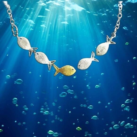 Charming Gold Silver Fish Necklace Fishing - Picture 3 of 8